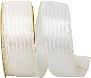 Reliant Ribbon Tux Stripe Cooler Wired Edge Ribbon, Ivory