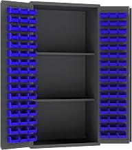Durham 3501-DLP-PB-96-2S-5295 Lockable Cabinet with 96 Blue Hook-On Bins, 2 Adjustable Shelves, Flush Door Style, Pegboard, 36" Wide, 14 Gauge, Gray