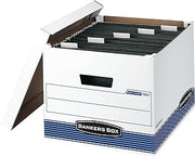 Bankers Box 4-Pack HANG'N'STOR Medium-Duty File Box, Letter/Legal, FastFold | Move hanging folders straight into storage - no unpacking needed - with plastic channels, FastFold setup, and secure lids.
