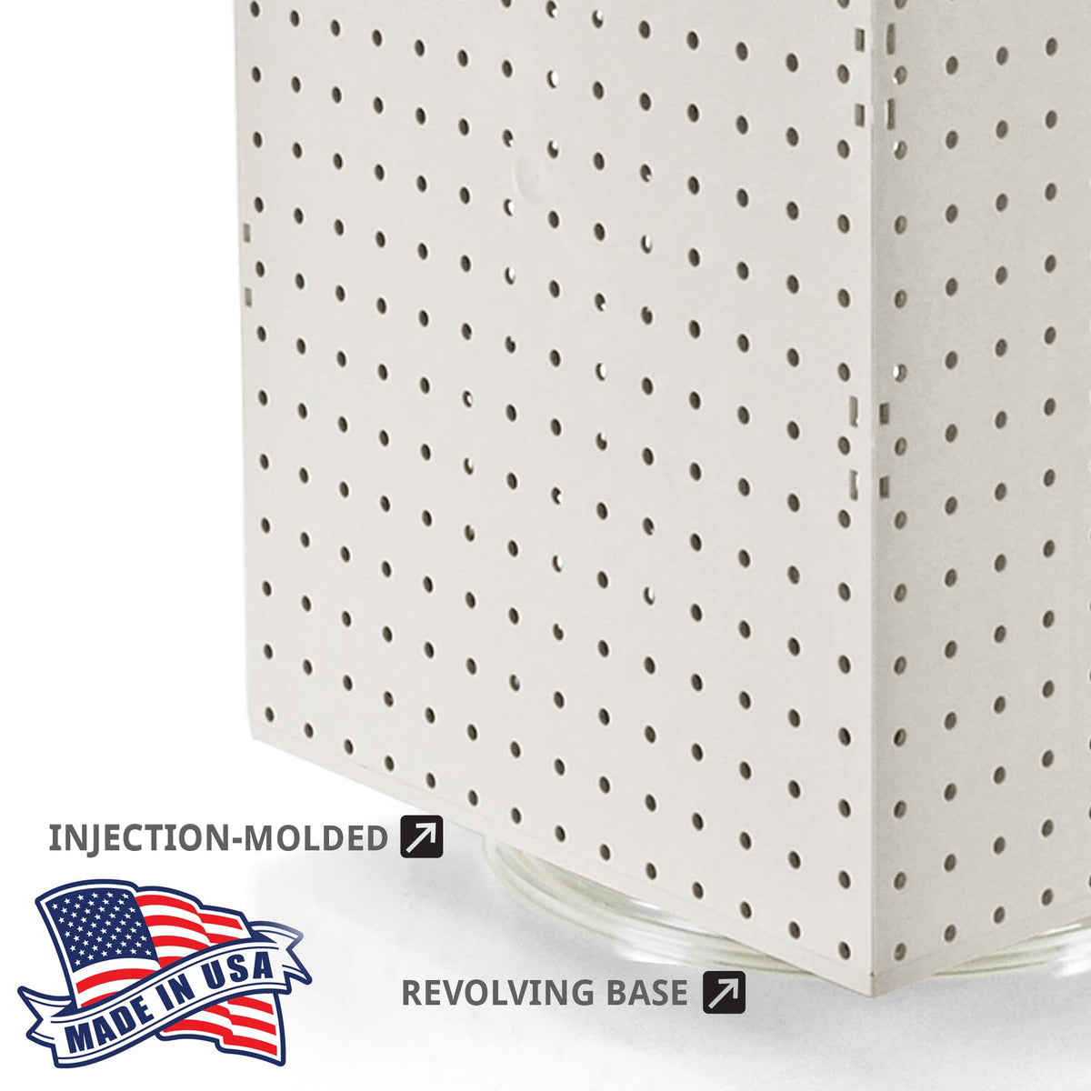 Rotating Display Stand - 4-Sided Display Racks for Craft Shows - Peg Display Carousel (14” W x 14” D x 20” H) - Easy Assemble Revolving Display for Retail - Pegboard Organizer