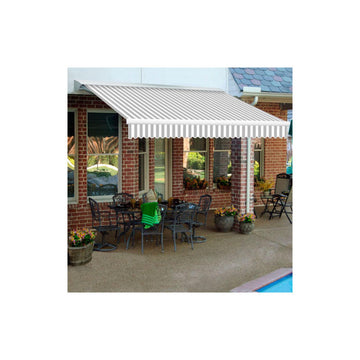 Retractable Awning Left Motor 16'W x 10'D x 10" H Gray/White by Awntech – Aluminum, Gray/White, Model DTL16-17-GW