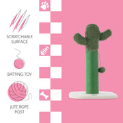 Pecos 21" Modern Jute Cactus Cat Scratching Post with Fuzzy Toy by THE LICKER STORE – Jute, White Jute, Green, Model CTR1000A