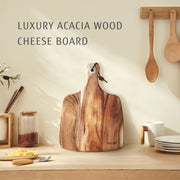 Hecef Acacia Wood Cheese Board Set, 12 x 8.7 Inches, With 2 Knives