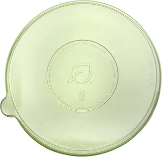 Vegware Compostable Flat Clear Green Lids, Case of 400, Fits 24-46oz Wide Molded Fiber Coupe Bowls, Cold Food Flat Lids, Plant Based PLA Plastic, Disposable