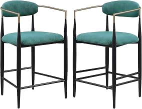 Furnifact Polyurethane Upholstered Counter Stools Set of 2, Kitchen Island Chairs for Counter Height Bar Stools, Green