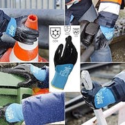 700410 700 Gloves, Double Thermal Lined 3/4 Coated Nitrile Grip and Proof Coating, Cold Protection Up to -10 Degree C, Size 10, Black/Blue (1Pair Pack)