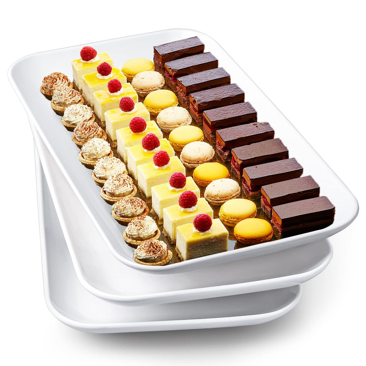 Delling Rectangular Serving Platter, 16 Inch Ceramic, Set of 3 White
