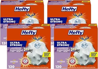 Hefty Ultra Strong Tall Kitchen Trash Bags, Lavender & Sweet Vanilla Scent, 13 Gallon, 120 CT (Pack of 4)