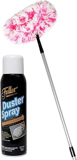 Fuller Brush Duster Spray + Fuzzy Fan Duster - Netted Fiber Duster with Slanted Head Cleans Ceiling Fans Walls Bookshelves Door & Window Tops
