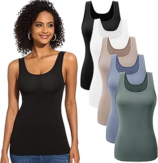 5 Pack Basic Ribbed Tank Tops for Women Layering Undershirts