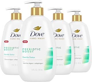 Dove Prebiotic Boost Hand Wash Gentle Detox 4 Count for Lasting Softness, with Marine Algae & Adaptogen, 12 oz
