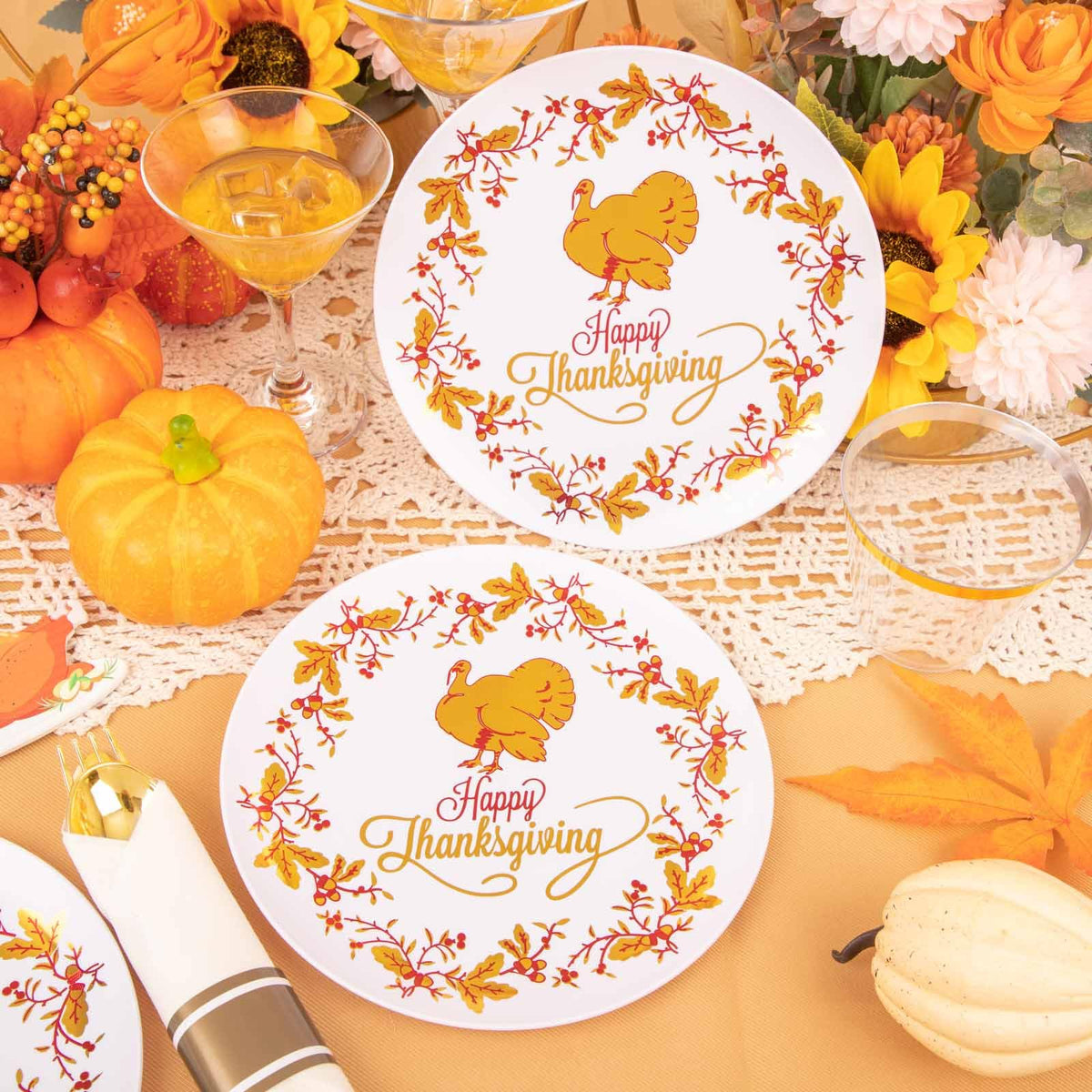 Ciaell Thanksgiving Disposable Dinnerware Set, 175 Pieces, White and Gold