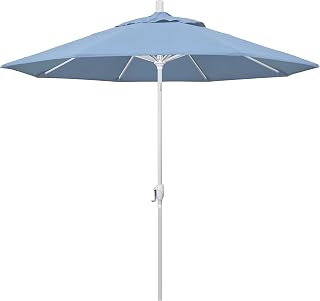 California Umbrella 9' Round Aluminum Market Umbrella, Crank Lift, Push Button Tilt, White Pole, Cilantro