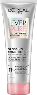 L’Oreal Paris Sulfate Free Glossing Conditioner with Glycolic Acid, Provides Intense Glass Hair Shine, Smoothness & Soft Feel, Suitable for Dull, Dry, and Color-Treated Hair, EverPure, 6.8 Fl Oz