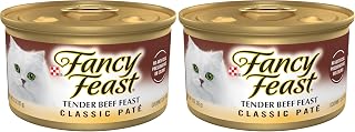 Fancy Feast Purina Tender Beef Feast Classic Grain Free Wet Cat Food Pate - 3 oz. Cans (Pack of 48)