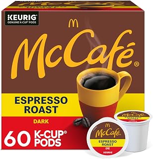 McCafe Espresso Roast Coffee, Keurig Single-Serve K-Cup Pods, 60 Count (6 Packs of 10), Dark Roast Made with Arabica Beans, Bold Flavor with Bittersweet Chocolate & Toasted Nut Notes