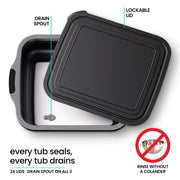 Collapsible BBQ Prep Tub with Lids and Drain Spouts by Modern Innovations – Polypropylene, Black, Pack of 3, Model MI 1545