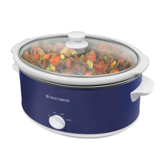 Slow Cooker 6-Quart Manual Crockery Style with Dishwasher Safe Oval Ceramic Crockpot and Glass Lid Two Temperature Settings Plus Keep Warm by West Bend – Model SCWB6QPTNW13