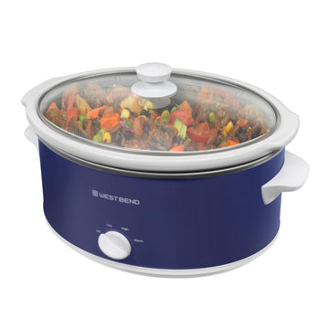Slow Cooker 6-Quart Manual Crockery Style with Dishwasher Safe Oval Ceramic Crockpot and Glass Lid Two Temperature Settings Plus Keep Warm by West Bend – Model SCWB6QPTNW13