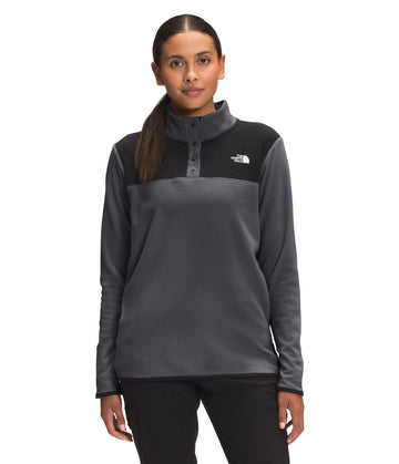 TKA Glacier Snap-Neck Pullover - Women's Asphalt Grey/TNF Black Large by The North Face – Large, Cotton,Polyester, Asphalt Grey/Tnf Black, Model NF0A48KMMN8-L