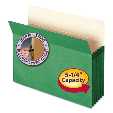Drop Front Panel Colored File Pockets () by SMEAD – Letter, Tyvek, Green, Model SMD73236