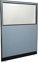 Global Industrial 60-1/4"W x 76" H Office Partition Panel with Partial Window & Pass-Thru Cable, Blue
