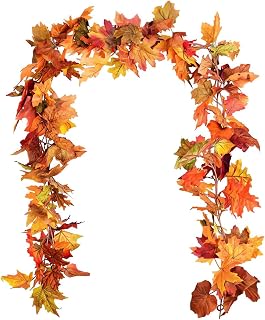 6.56ft Artificial Maple Leaf Garlands Fake Autumn Hanging Fall Leave Vines Faux Hanging Fall Foliage Wreath Plant Ornament for Thanksgiving Harvest Fireplace Party Decor