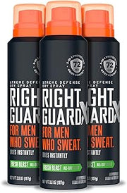 Right Guard Xtreme Defense Dry Spray Deodorant Antiperspirant, Fresh Blast Scent - 5-in-1 Deodorant Men Can Trust, Blocks Sweat 2X Longer,72-Hour Odor Control, 3.8 oz (3 Pack)