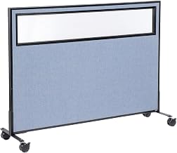 Global Industrial 60-1/4"W x 45" H Mobile Office Partition Panel with Partial Window, Blue