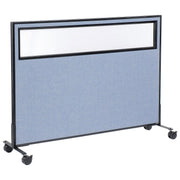 60-1/4"W x 45" H Mobile Office Partition Panel with Partial Window by Global Industrial – Alloy Steel, Blue, Model 694985MBL