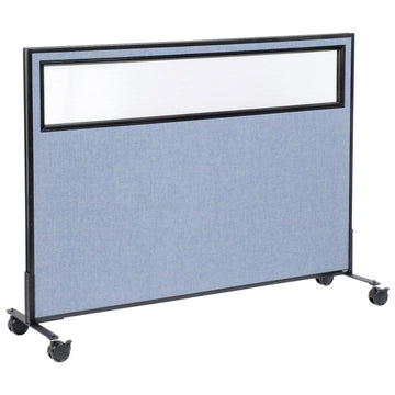 60-1/4"W x 45" H Mobile Office Partition Panel with Partial Window by Global Industrial – Alloy Steel, Blue, Model 694985MBL