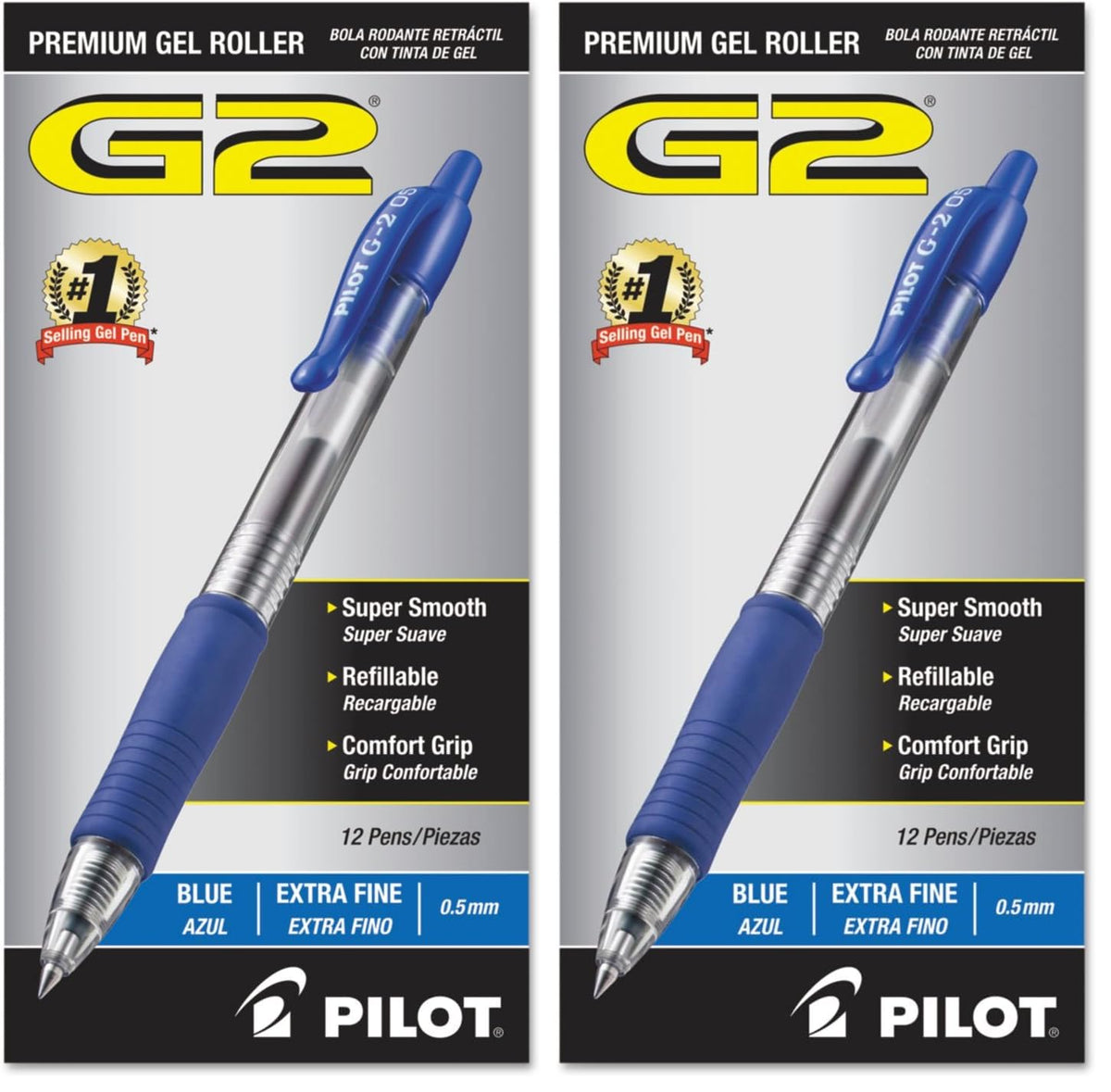 G2 Premium Gel Roller Pens by PILOT – 12 Count (Pack of 2), Plastic, Blue Ink, Pack of 2, Model 31003