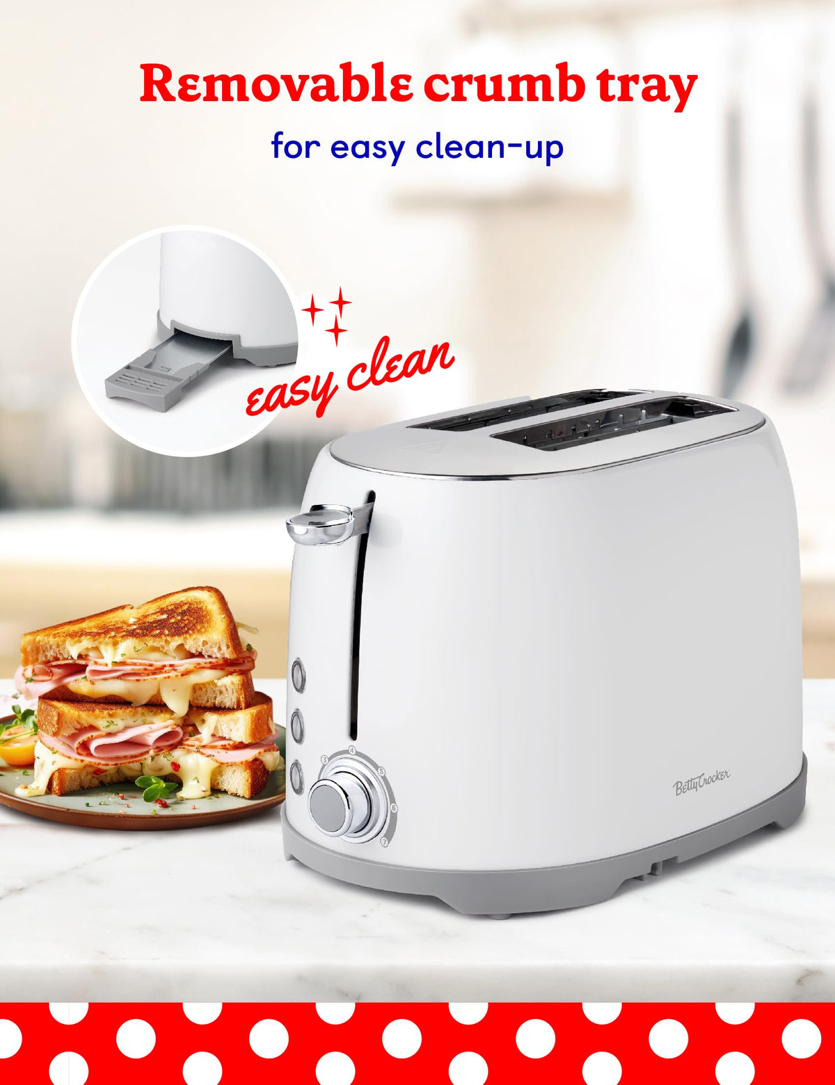 Betty Crocker White / 2-Slice / Modern Retro Toasters