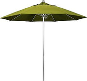 California Umbrella 9' Round Aluminum/Fiberglass Umbrella, Push Open, Silver Pole, Olefin Fabric, Kiwi