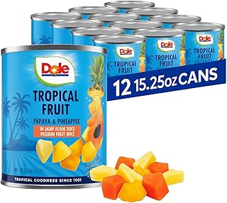 Dole Tropical Fruit in Light Syrup and Passion Fruit Juice - Papaya and Pineapple - 15.25 oz Can - 12 Pack