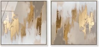 Taylor's Gold II SET Framed High-Gloss Acrylic Glass Wall Art Warm Boho Abstracts by Art Remedy, Silver Frame, 30 x 30