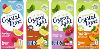 Crystal Light Drink Mix – Sweet Tea Canister (12 Quarts), Peach Mango Green Tea On-The-Go (10 CT), Raspberry Green Tea Pitcher Packets (1.87 oz) & Raspberry Lemonade On-The-Go (10 CT) (1 Ea.) (Variety Pack)
