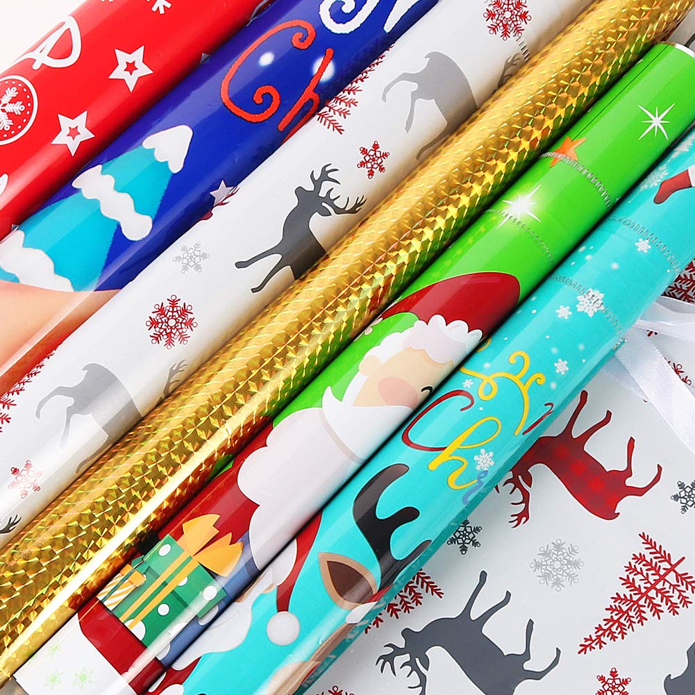 HRX Package Christmas Drawstring Gift Bags, 30 Count in 4 Sizes, Assorted Foil Designs