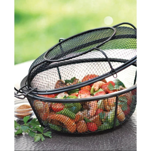 Outset QD77 Carbon Steel Grill Basket Skillet, 7" High, Black - photo 2