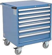 7 Drawer Mobile Modular Drawer Cabinet w/Lock by Global Industrial – 30 inches (W) x 27 inches (D) x 36.7 inches (H), Alloy Steel, Blue, Model 298448BL