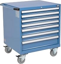 7 Drawer Mobile Modular Drawer Cabinet w/Lock by Global Industrial – 30 inches (W) x 27 inches (D) x 36.7 inches (H), Alloy Steel, Blue, Model 298448BL