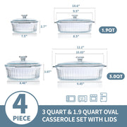 M MCIRCO Glass Casserole Set, 1.9 and 3 Quart Capacity, Clear With Lids