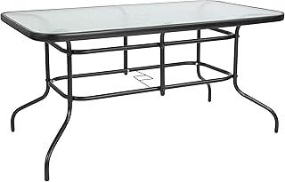 Flash Furniture 31.5x55 in Tempered Glass Table, with Umbrella Hole | Tempered Glass