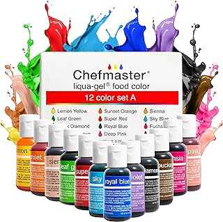 Chefmaster Liqua-Gel Food Coloring - Fade Resistant Food Coloring - 12 Pack - Vibrant, Eye-Catching Colors, Easy-To-Blend Formula, Fade-Resistant