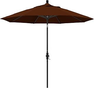 California Umbrella 9' Round Aluminum Market Umbrella, Crank Lift, Collar Tilt, Black Pole, Pacifica Brick