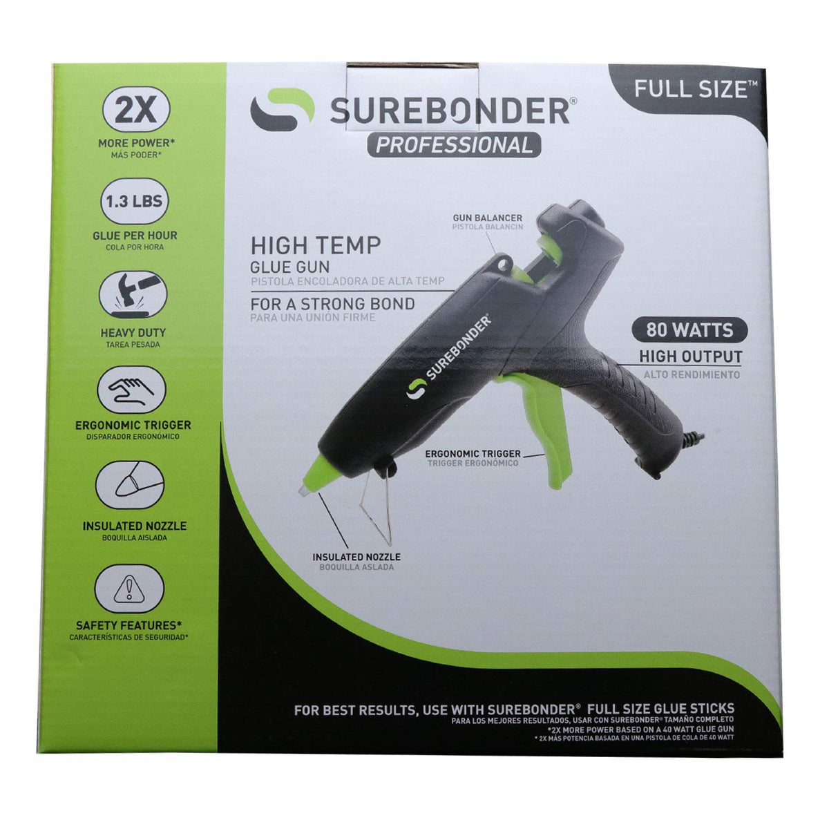High Temperature Industrial Glue Gun by Surebonder – Full Size, Black/Green, Model PRO2-80