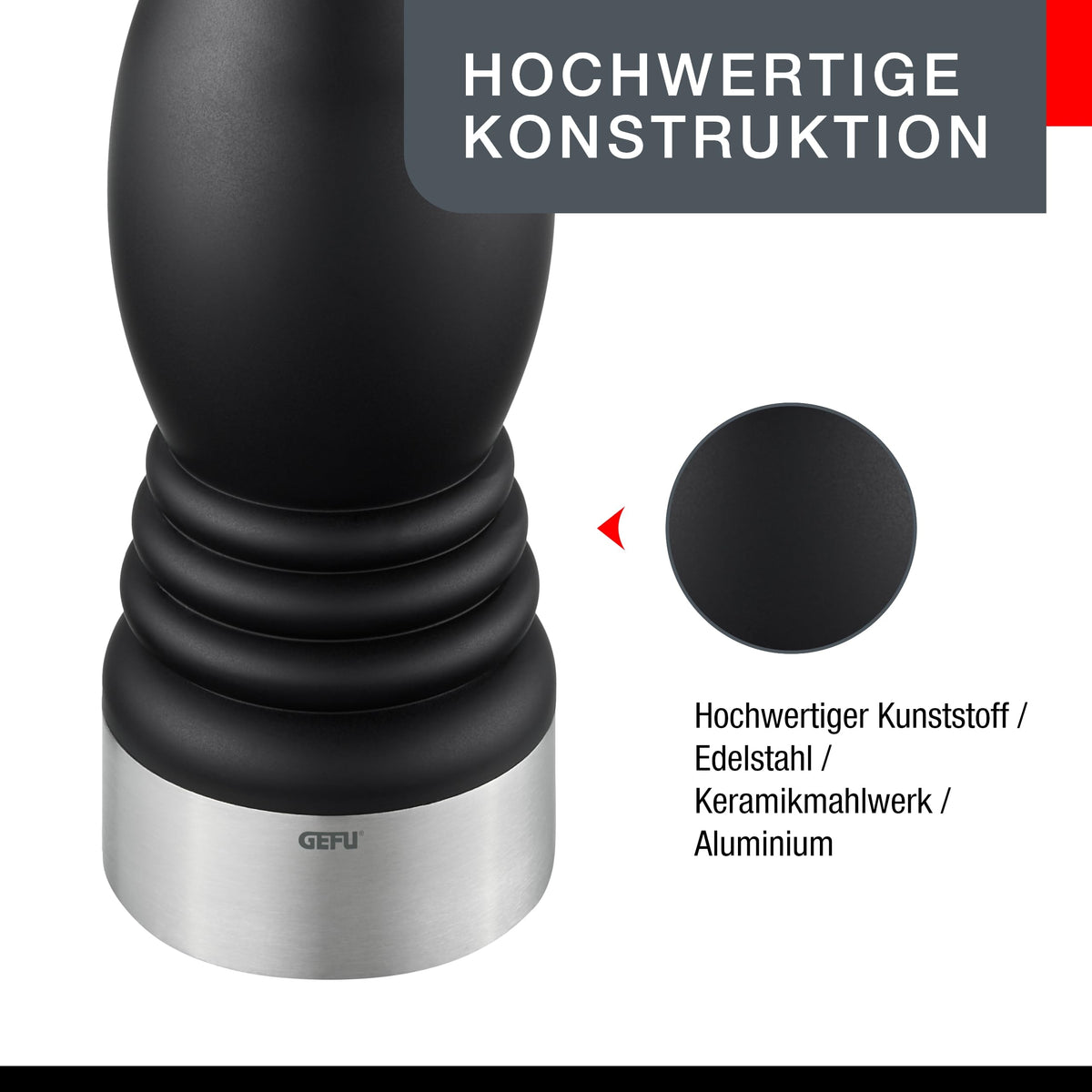 Salt or Pepper Mill FLAVIO by GEFU – Größe S, Stainless Steel Glass, Silver, Model 34633