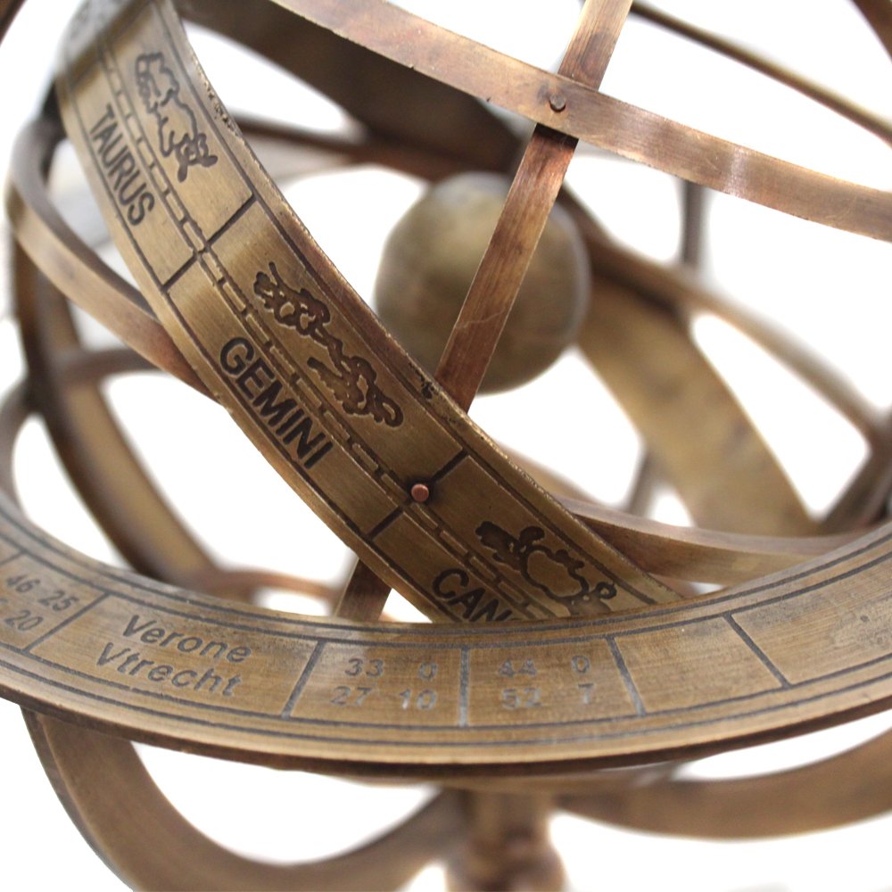 Vinatge Engraved Brass Tabletop Armillary Nautical Sphere Globe by Medieval Replicas – 10.5", Brass, Model 7764323