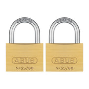 55/60 2 Pack Solid Brass Padlock with 2 Keys for School by ABUS – Gold, Pack of 2, Model 55/60 KA