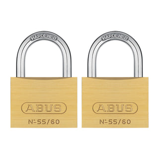 55/60 2 Pack Solid Brass Padlock with 2 Keys for School by ABUS – Gold, Pack of 2, Model 55/60 KA